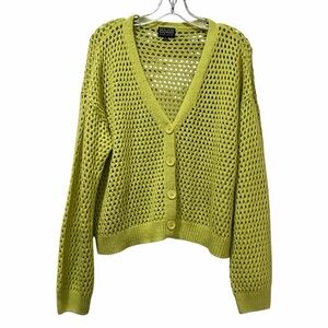Major Label Group Large Chartreuse Green Long Sleeve Open Knit Cardigan Y2